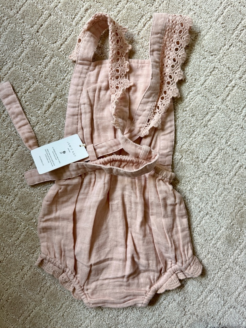 Jamie Kay Dusty Pink Lace-Trim Muslin Romper - NWT - Picture 3 of 4